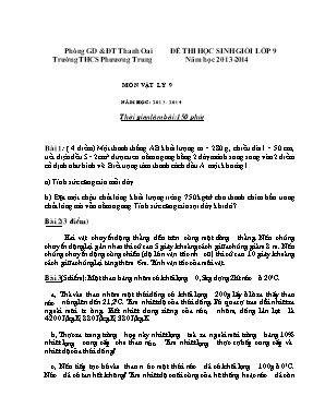 Đề thi học sinh giỏi môn Vật lý Lớp 9 - Năm học 2013-2014 - Trường THCS Phương Trung (Có đáp án)